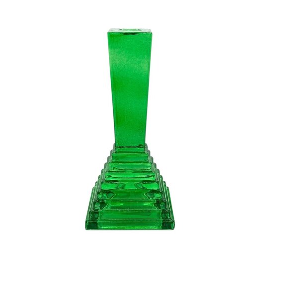 Green Glass 9" Pyramid-Style Candle Holder Stand - Picture 4 of 7